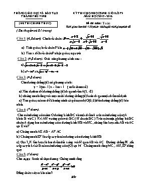 Đề thi chọn học sinh giỏi lớp 9 TP Vinh năm học 2015 - 2016 môn Toán